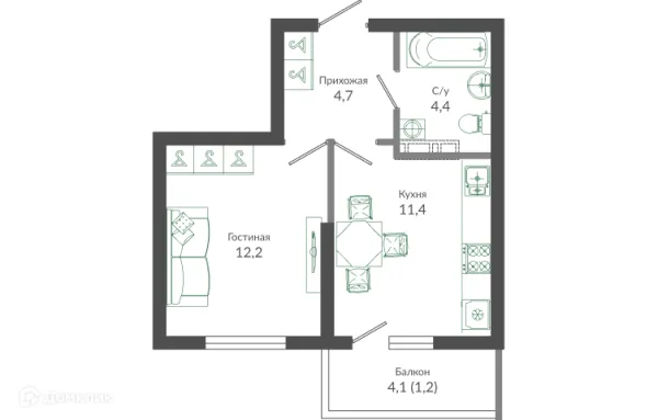 Планировка 1 комн. в ЖК ФЛОРА