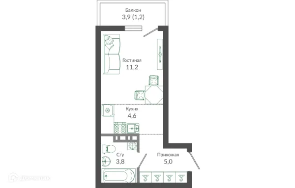 Планировка Студия в ЖК ФЛОРА