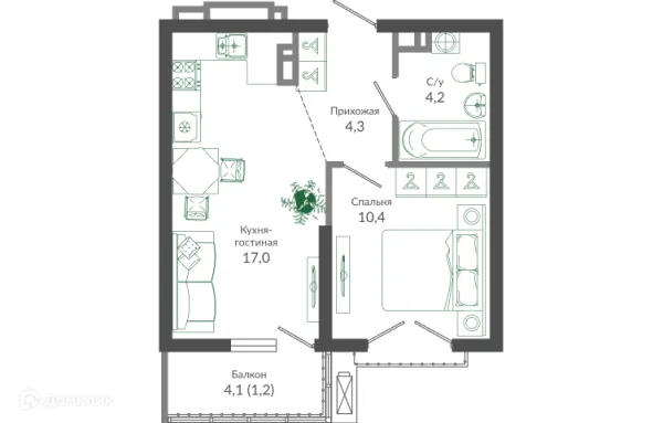 Планировка 1 комн. в ЖК ФЛОРА