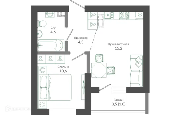 Планировка 1 комн. в ЖК ФЛОРА