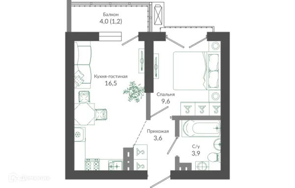 Планировка 1 комн. в ЖК ФЛОРА