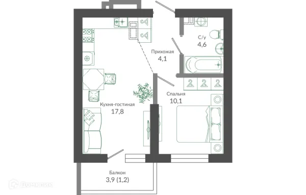 Планировка 1 комн. в ЖК ФЛОРА