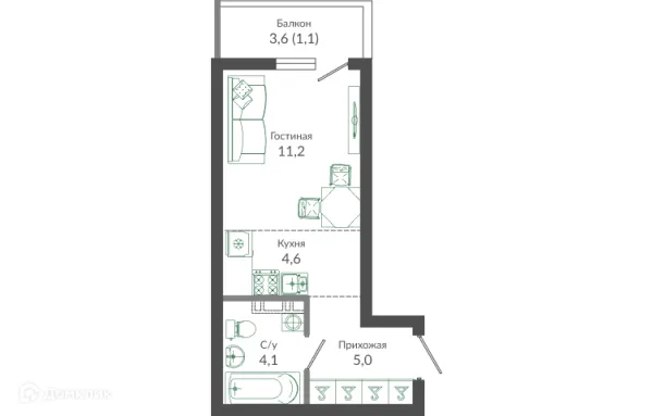 Планировка Студия в ЖК ФЛОРА