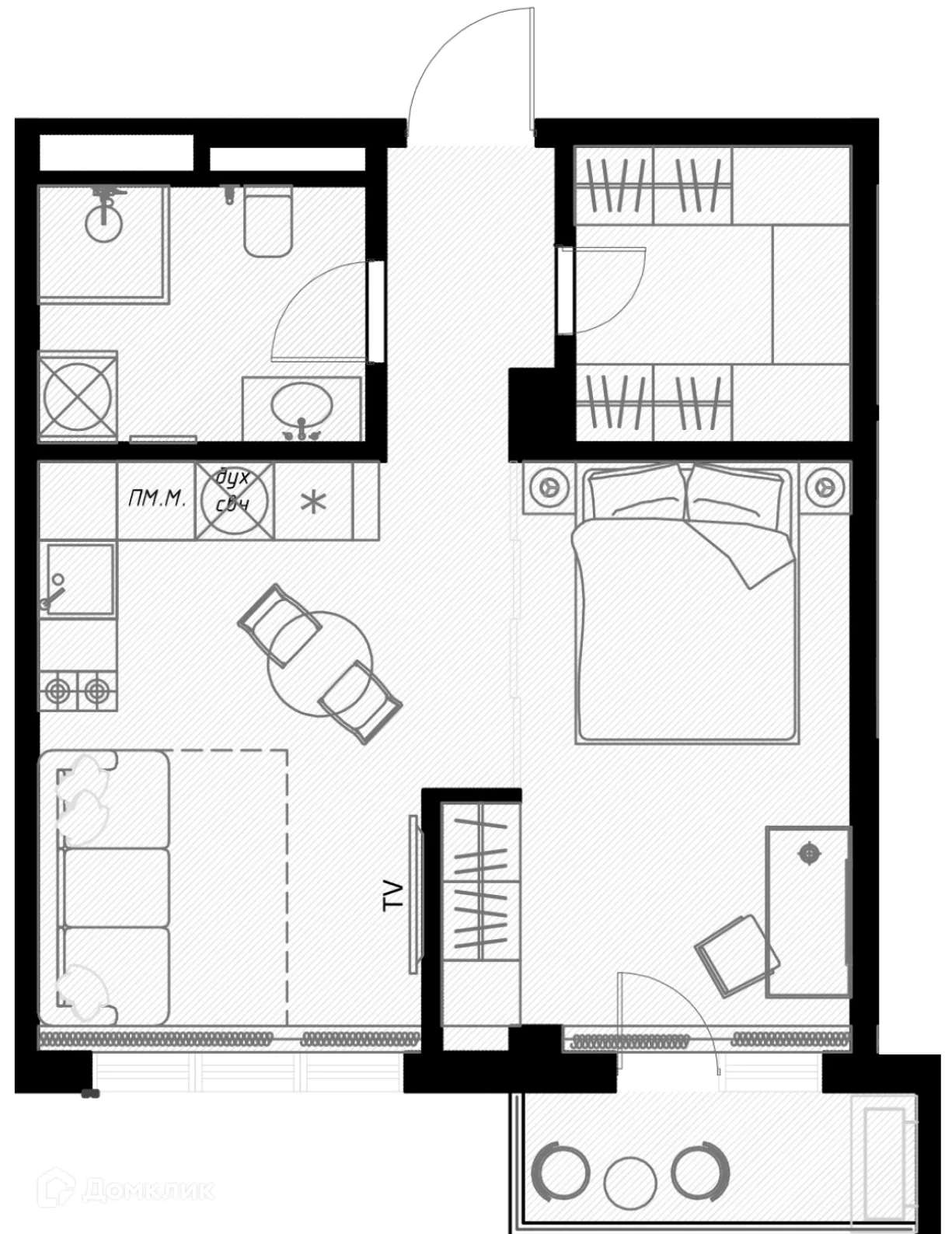Планировка студии квартиры 44.6 м² в ЖК OLIVIA (ОЛИВИА), г. Сочи — фото 1