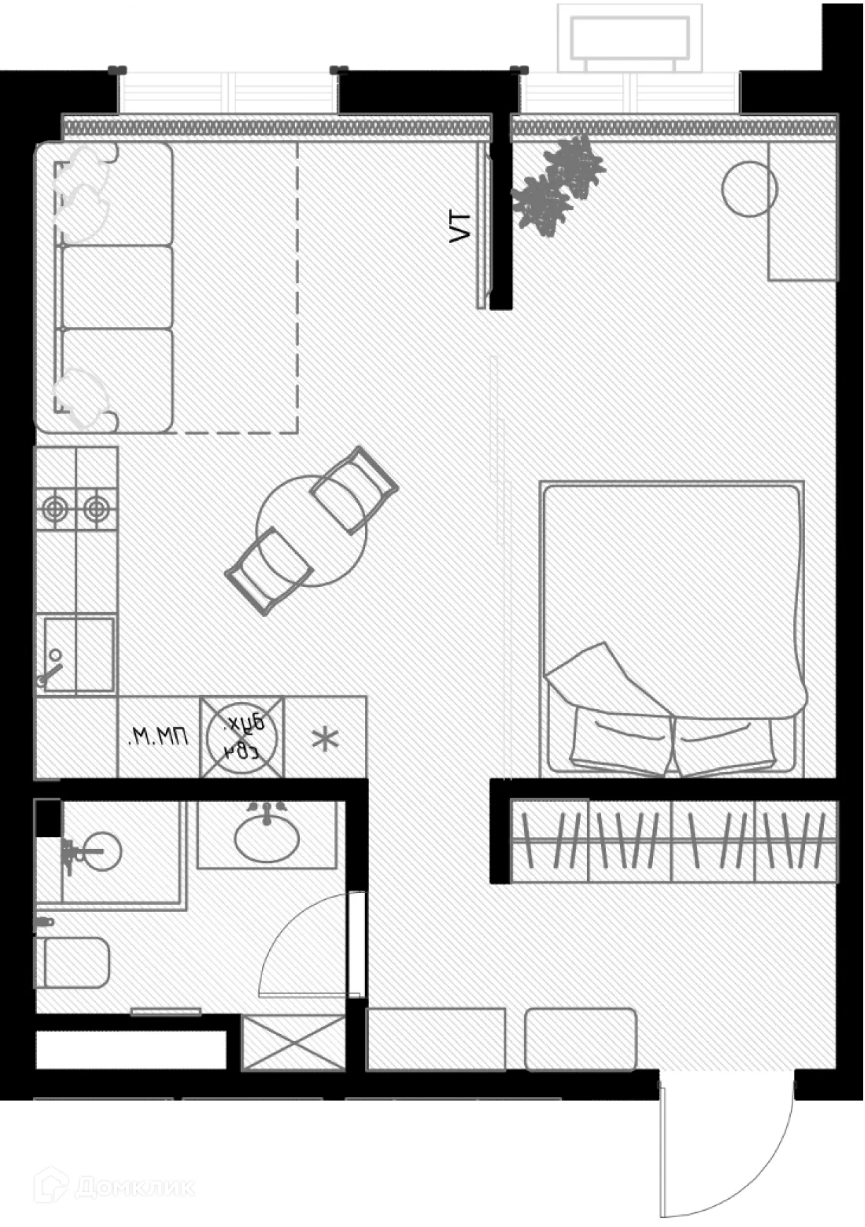 Планировка 1-комнатной квартиры 39 м² в ЖК OLIVIA (ОЛИВИА), г. Сочи — фото 1