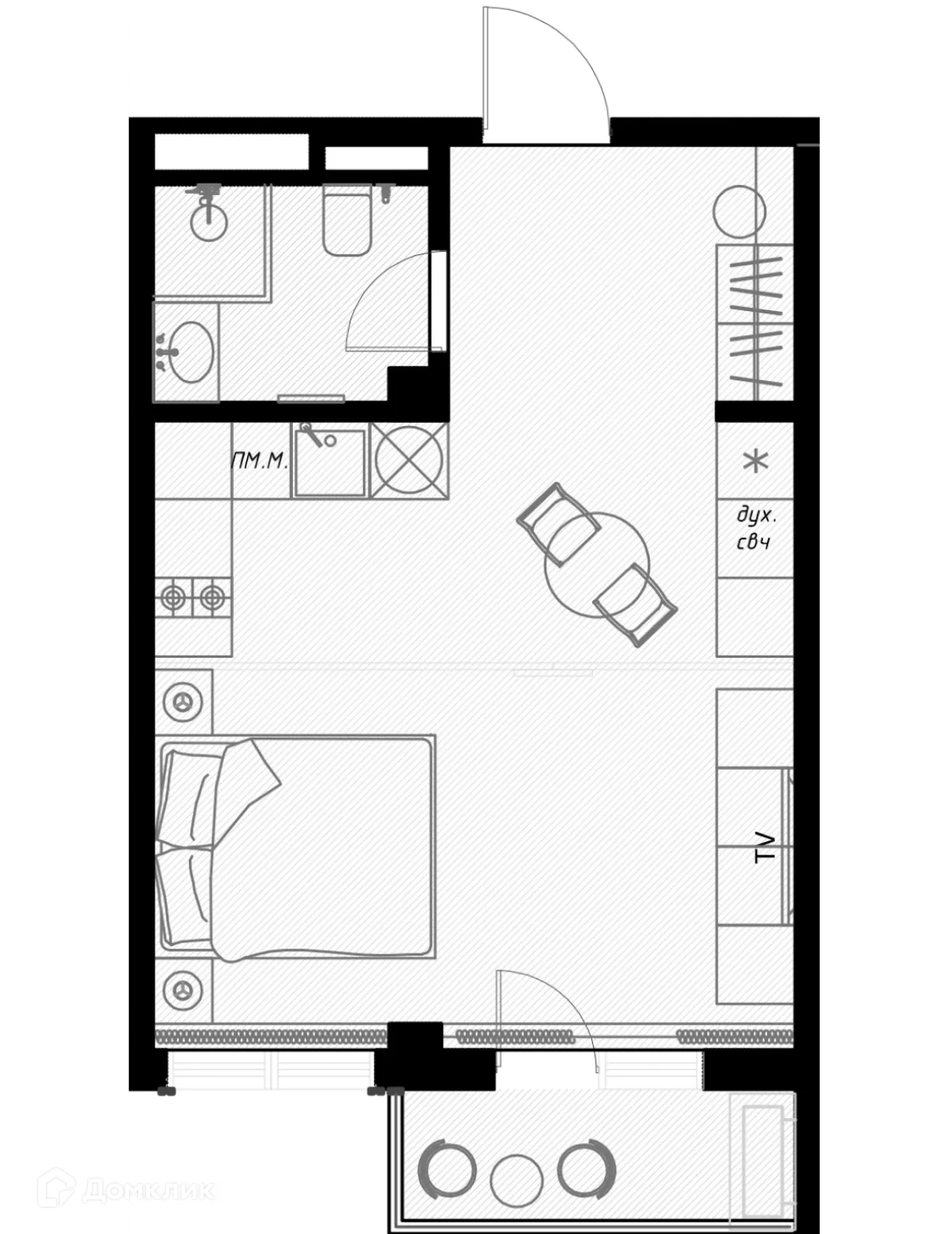 Планировка студии квартиры 36 м² в ЖК OLIVIA (ОЛИВИА), г. Сочи — фото 1