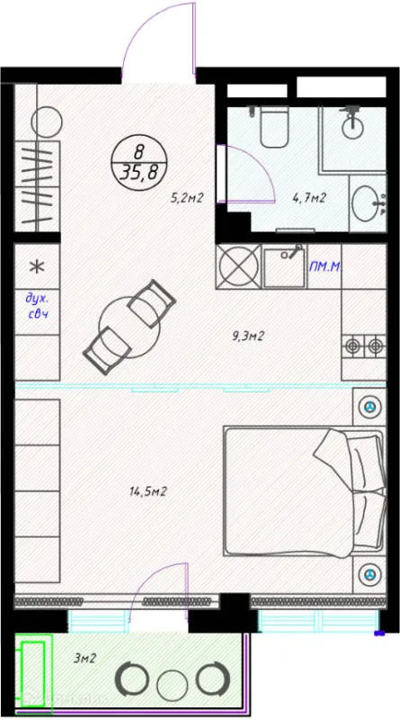 Планировка Студия в ЖК OLIVIA (ОЛИВИА)