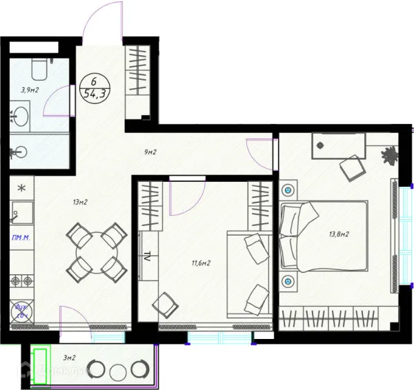 Планировка 2 комн. в ЖК OLIVIA (ОЛИВИА)