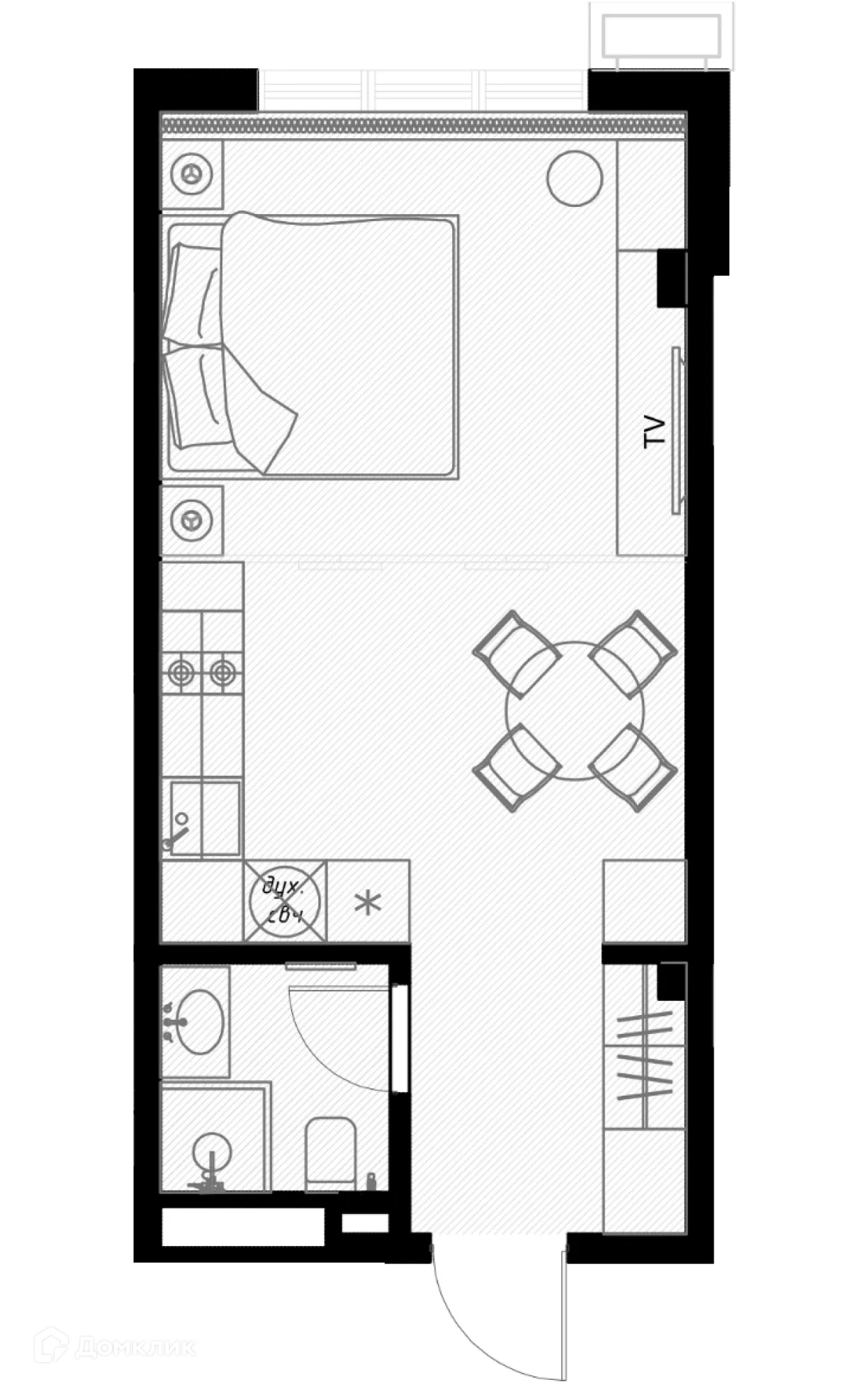 Планировка студии квартиры 29.5 м² в ЖК OLIVIA (ОЛИВИА), г. Сочи — фото 1