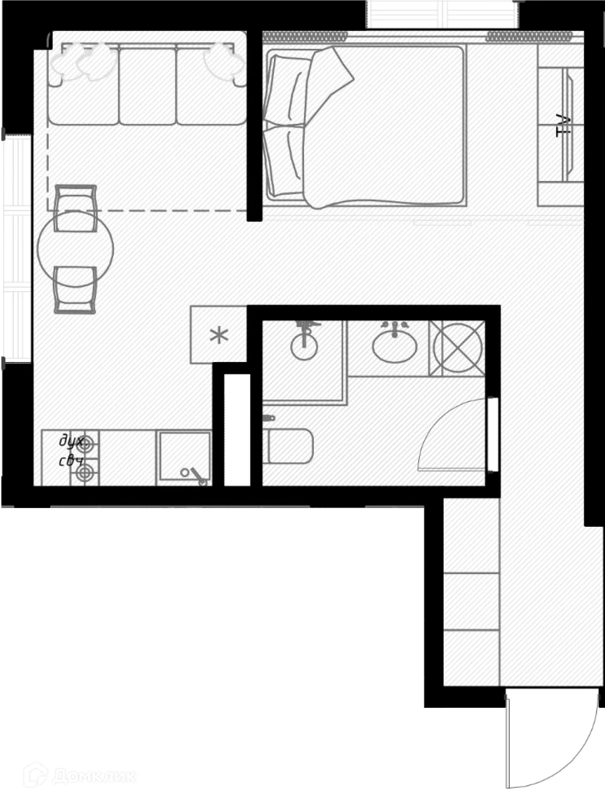 Планировка 1-комнатной квартиры 30.1 м² в ЖК OLIVIA (ОЛИВИА), г. Сочи — фото 1