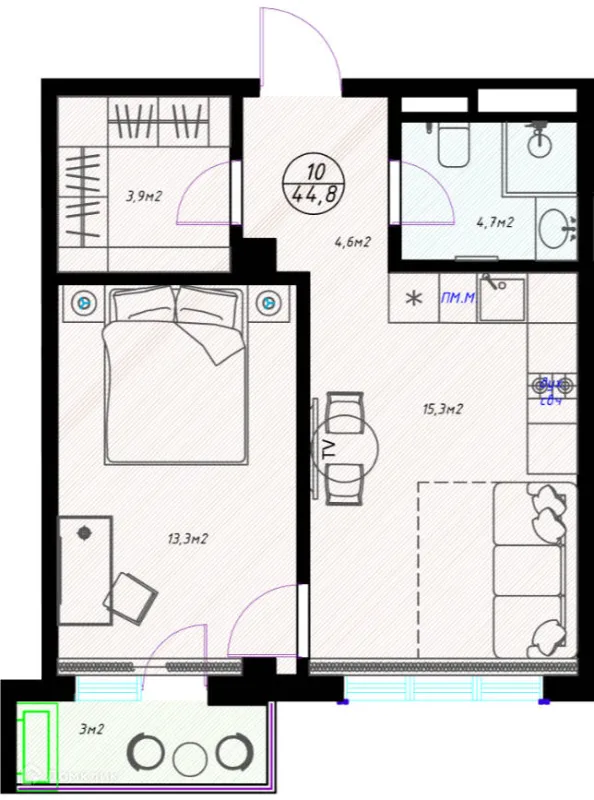 Планировка 1 комн. в ЖК OLIVIA (ОЛИВИА)