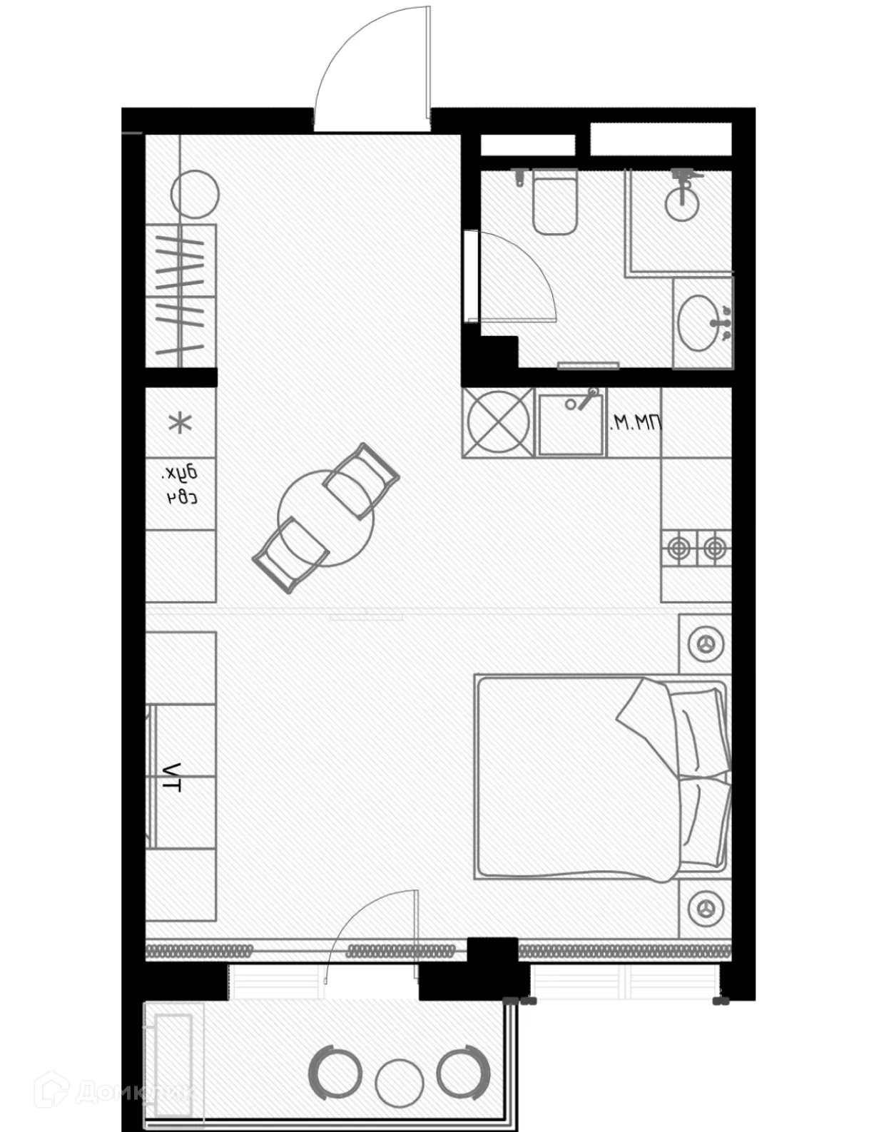 Планировка 1-комнатной квартиры 35.9 м² в ЖК OLIVIA (ОЛИВИА), г. Сочи — фото 1