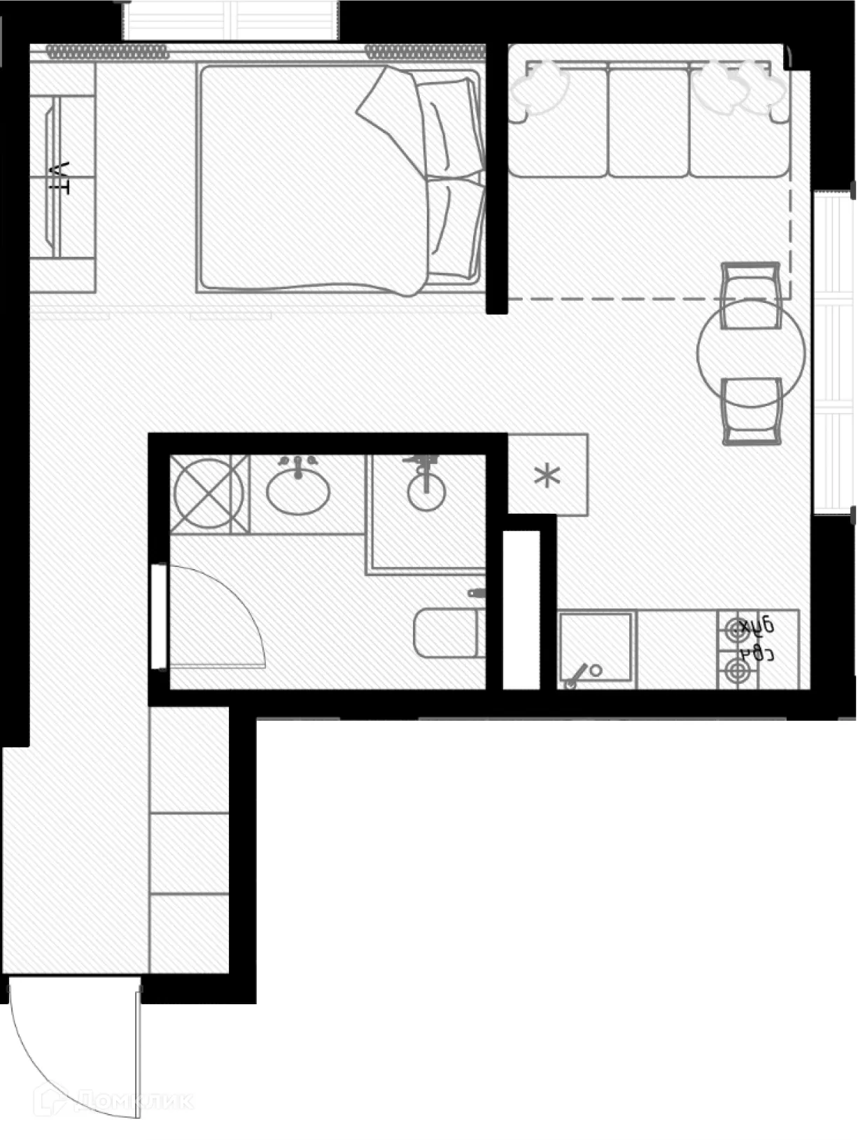 Планировка 1-комнатной квартиры 30 м² в ЖК OLIVIA (ОЛИВИА), г. Сочи — фото 1