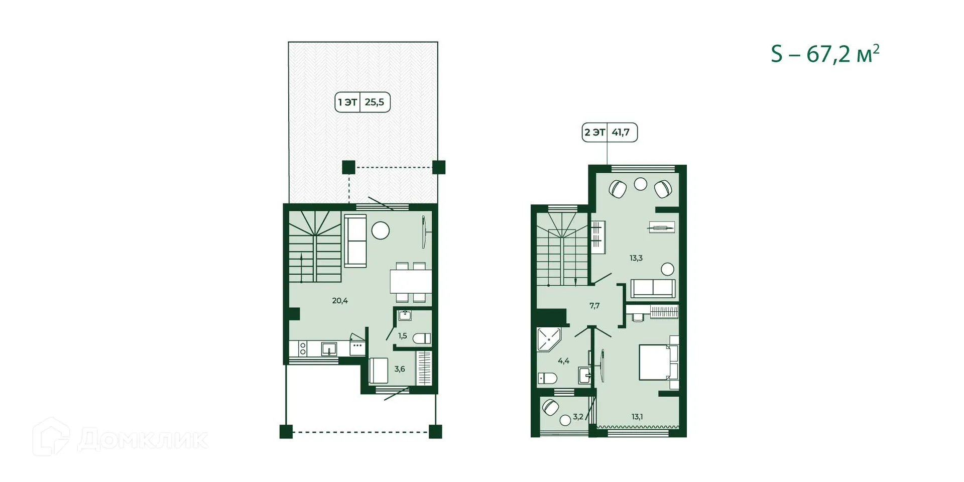 Планировка 2-комнатной квартиры 67.2 м² в ЖК Загородный квартал ЛЕСОЧИ, г. Сочи — фото 3