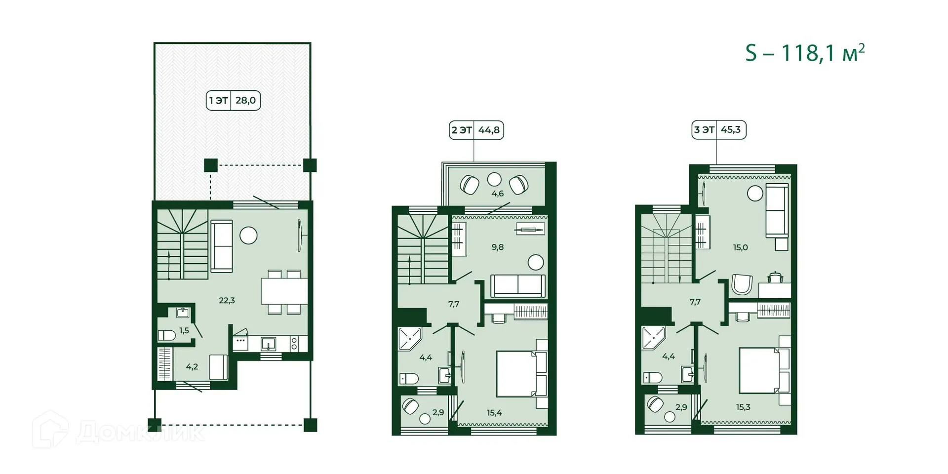 Планировка 3-комнатной квартиры 118.1 м² в ЖК Загородный квартал ЛЕСОЧИ, г. Сочи — фото 2