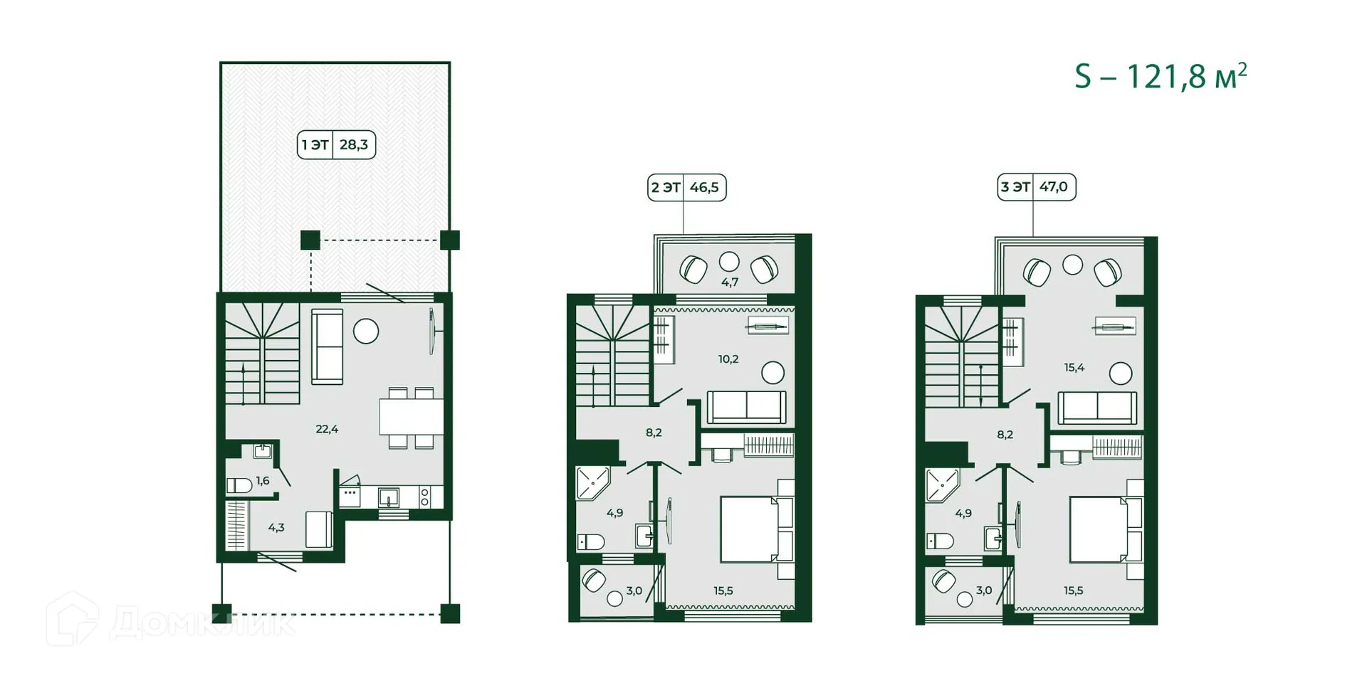Планировка 3-комнатной квартиры 119.2 м² в ЖК Загородный квартал ЛЕСОЧИ, г. Сочи — фото 6