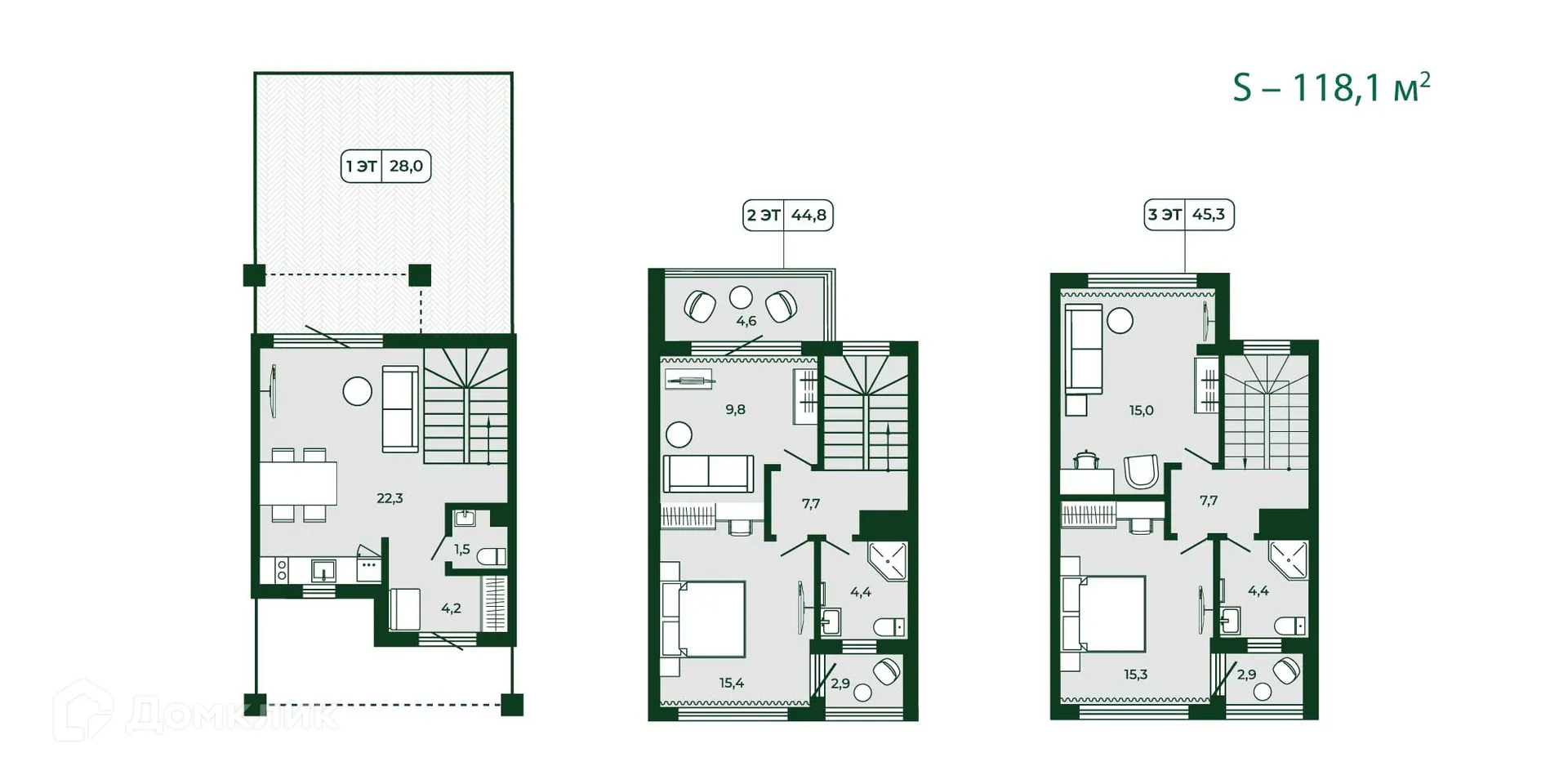 Планировка 3-комнатной квартиры 118.1 м² в ЖК Загородный квартал ЛЕСОЧИ, г. Сочи — фото 2
