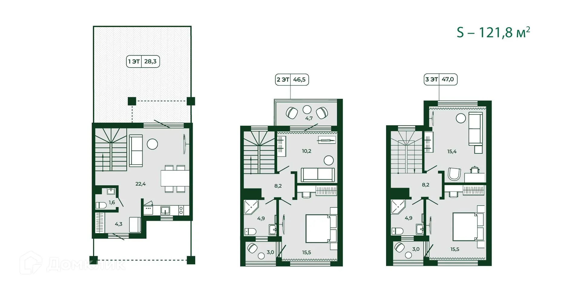 Планировка 3-комнатной квартиры 118.1 м² в ЖК Загородный квартал ЛЕСОЧИ, г. Сочи — фото 4