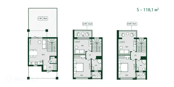 Планировка 3 комн. в ЖК Загородный квартал ЛЕСОЧИ