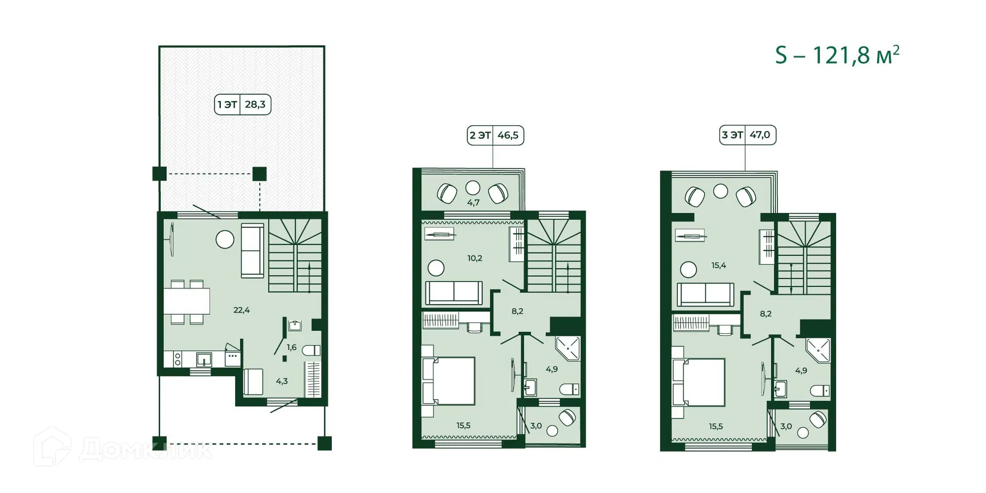 Планировка 3-комнатной квартиры 121.8 м² в ЖК Загородный квартал ЛЕСОЧИ, г. Сочи — фото 1