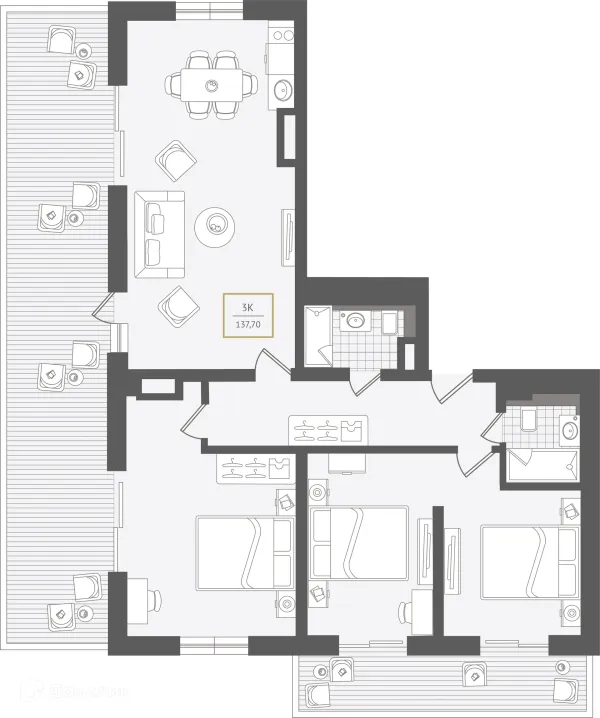 Планировка 3 комн. в ЖК Гостиничный комплекс "Нескучный сад"