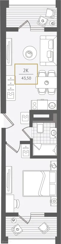 Планировка 2 комн. в ЖК Гостиничный комплекс "Нескучный сад"