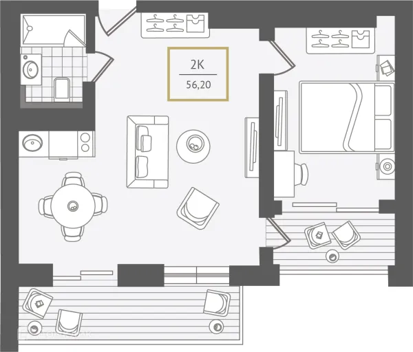 Планировка 2 комн. в ЖК Гостиничный комплекс "Нескучный сад"