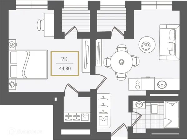Планировка 2 комн. в ЖК Гостиничный комплекс "Нескучный сад"