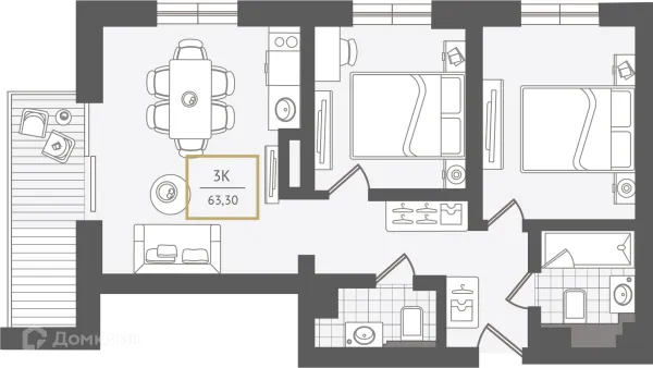 Планировка 3 комн. в ЖК Гостиничный комплекс "Нескучный сад"