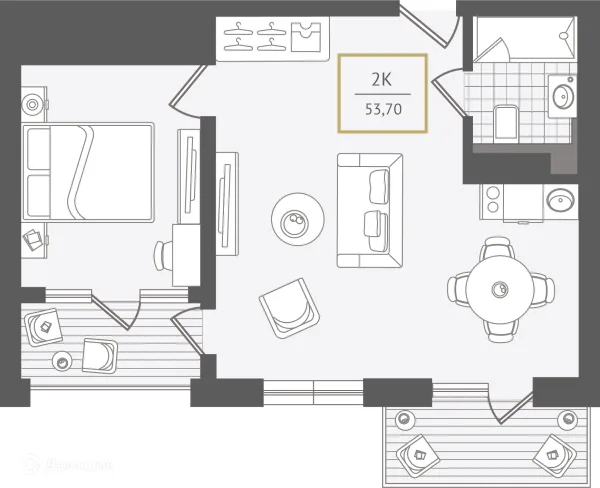 Планировка 2 комн. в ЖК Гостиничный комплекс "Нескучный сад"