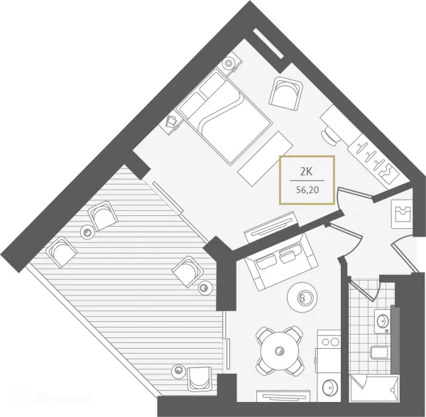 Планировка 2 комн. в ЖК Гостиничный комплекс "Нескучный сад"