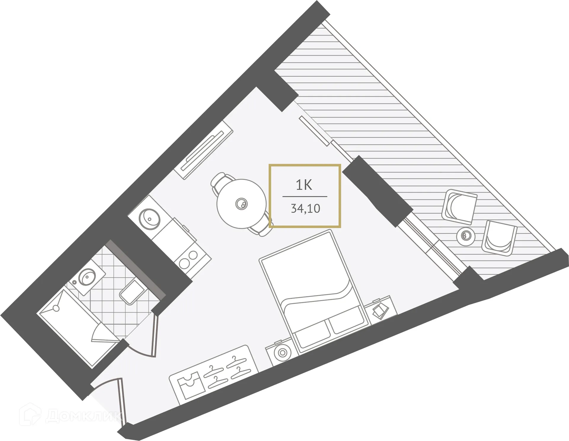 Планировка 1-комнатной квартиры 35.5 м² в ЖК Гостиничный комплекс "Нескучный сад", г. Сочи — фото 1