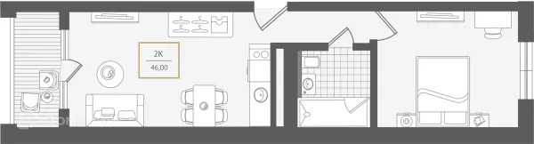 Планировка 2 комн. в ЖК Гостиничный комплекс "Нескучный сад"