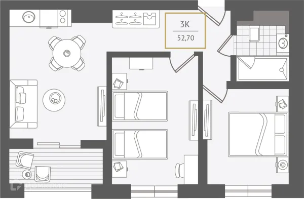 Планировка 3 комн. в ЖК Гостиничный комплекс "Нескучный сад"
