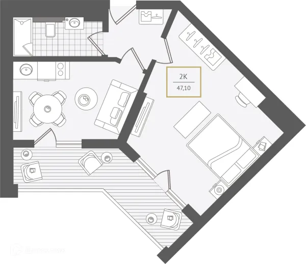 Планировка 2 комн. в ЖК Гостиничный комплекс "Нескучный сад"