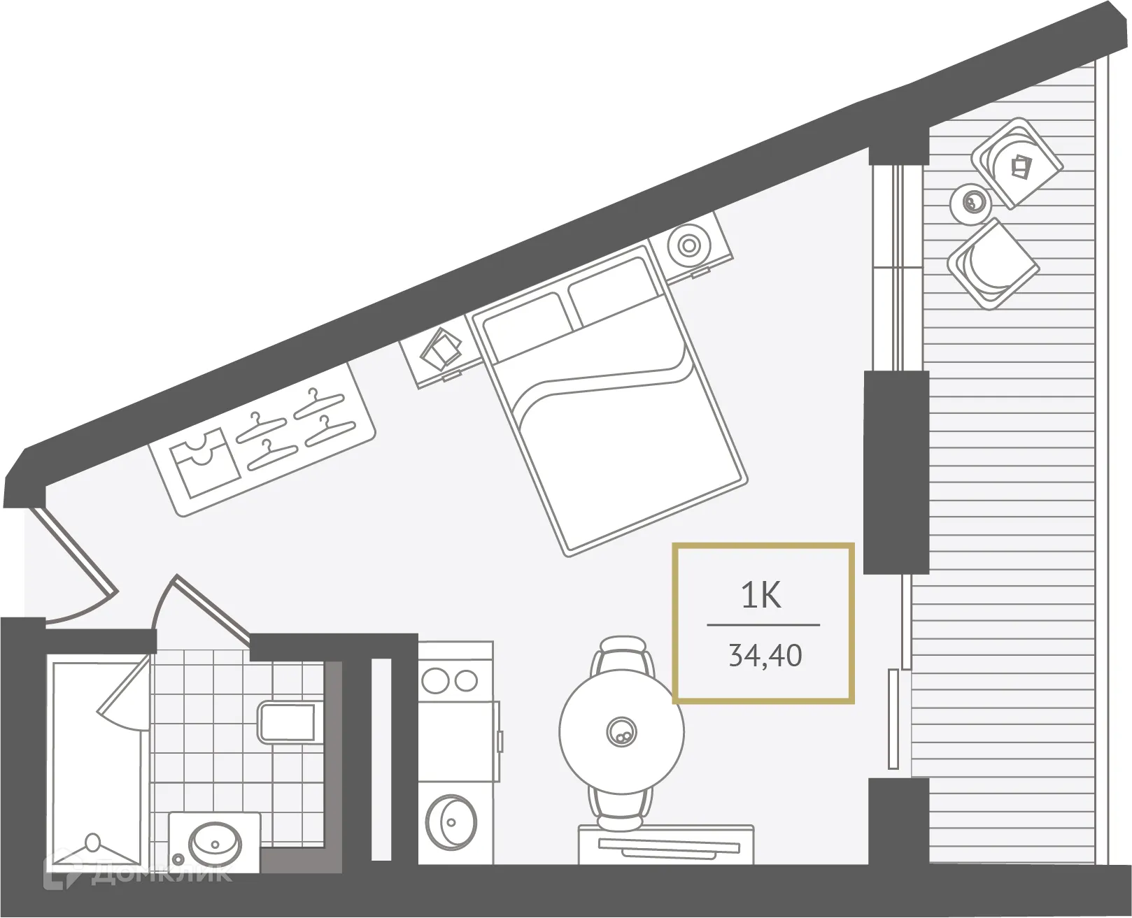 Планировка 1-комнатной квартиры 36.5 м² в ЖК Гостиничный комплекс "Нескучный сад", г. Сочи — фото 1