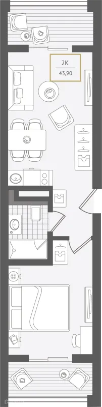 Планировка 2 комн. в ЖК Гостиничный комплекс "Нескучный сад"