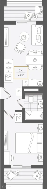 Планировка 2 комн. в ЖК Гостиничный комплекс "Нескучный сад"