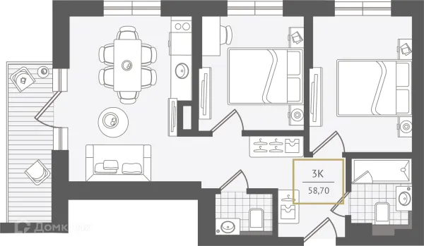 Планировка 3 комн. в ЖК Гостиничный комплекс "Нескучный сад"