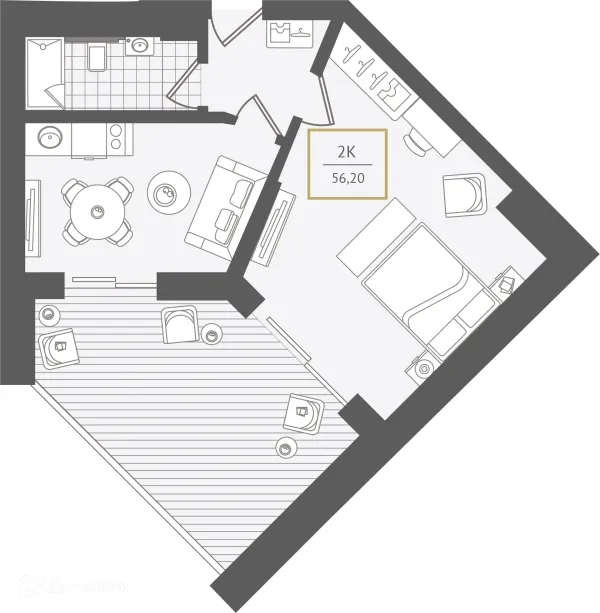Планировка 2 комн. в ЖК Гостиничный комплекс "Нескучный сад"