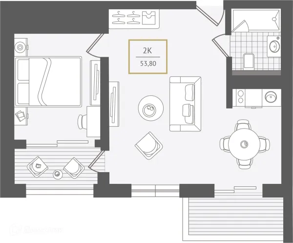 Планировка 2 комн. в ЖК Гостиничный комплекс "Нескучный сад"