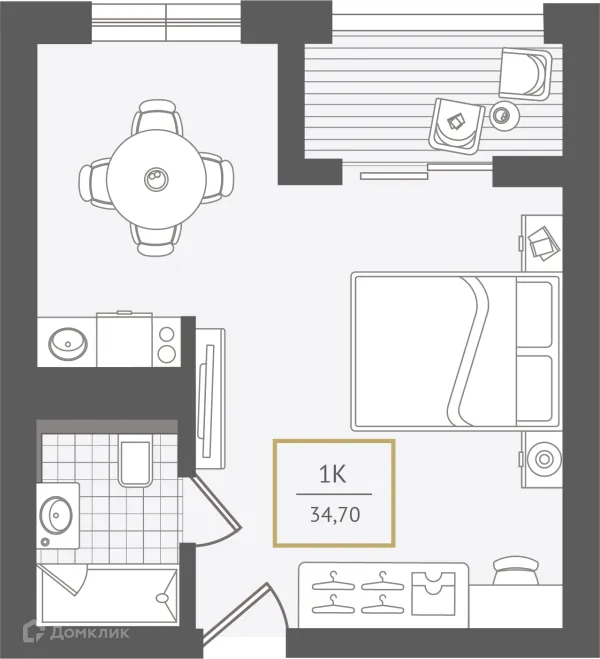 Планировка 1 комн. в ЖК Гостиничный комплекс "Нескучный сад"