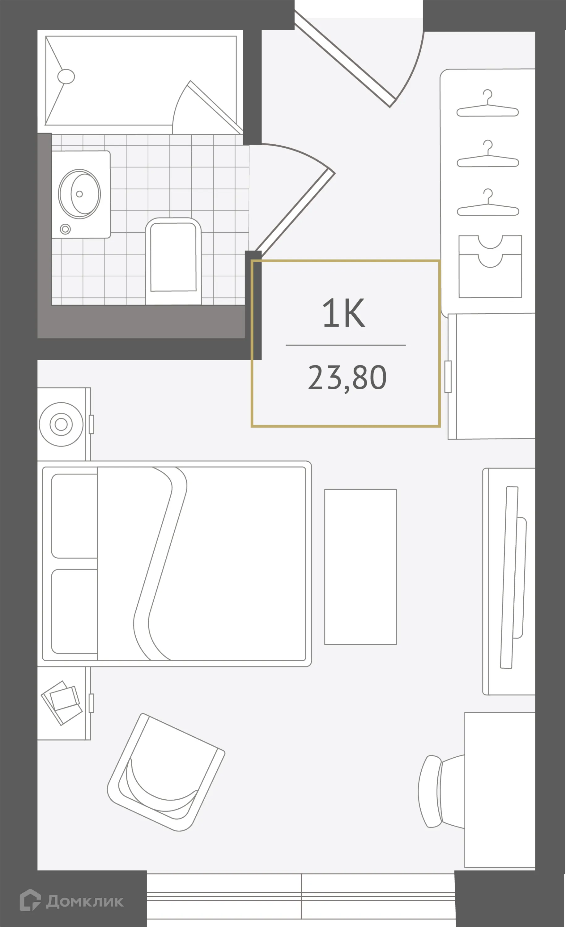 Планировка 1-комнатной квартиры 23.8 м² в ЖК Гостиничный комплекс "Нескучный сад", г. Сочи — фото 1