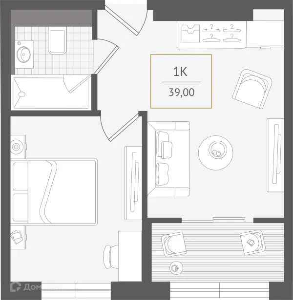 Планировка 1 комн. в ЖК Гостиничный комплекс "Нескучный сад"