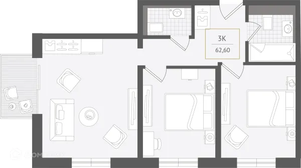 Планировка 3 комн. в ЖК Гостиничный комплекс "Нескучный сад"