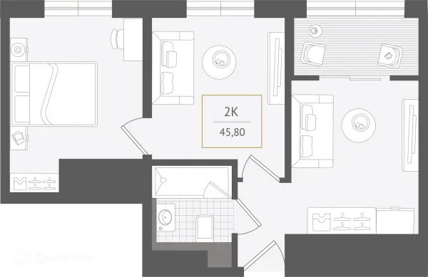 Планировка 2 комн. в ЖК Гостиничный комплекс "Нескучный сад"