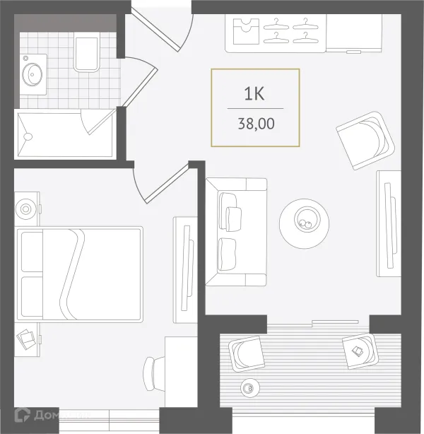 Планировка 1 комн. в ЖК Гостиничный комплекс "Нескучный сад"