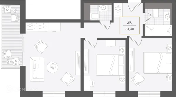 Планировка 3 комн. в ЖК Гостиничный комплекс "Нескучный сад"