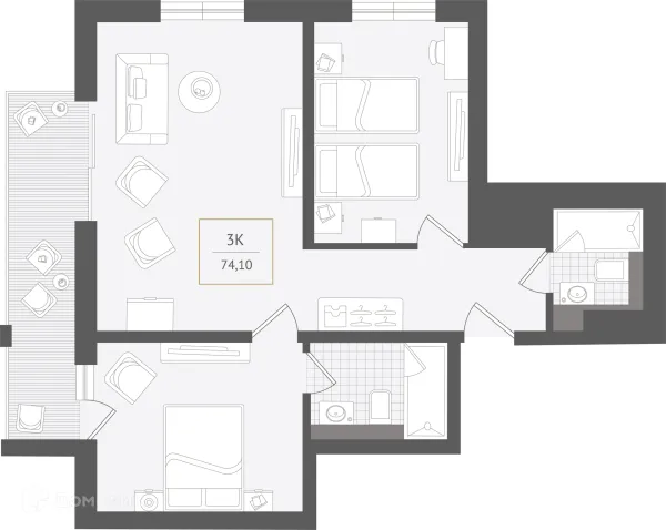 Планировка 3 комн. в ЖК Гостиничный комплекс "Нескучный сад"