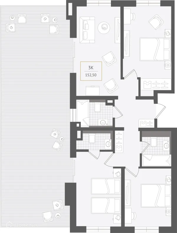 Планировка 3 комн. в ЖК Гостиничный комплекс "Нескучный сад"